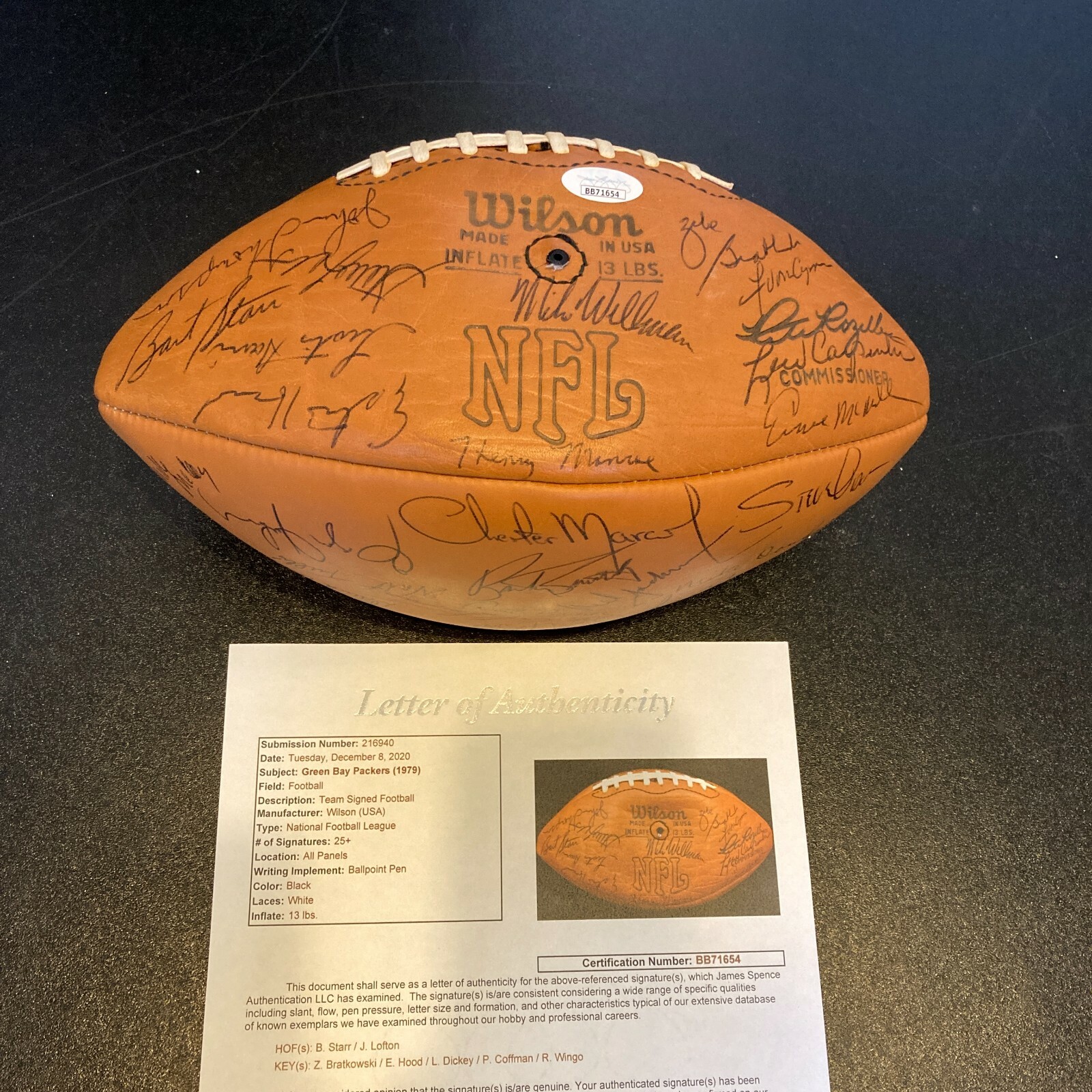 Bart Starr Autographed Signed Green Bay Packers 1979 Team Wilson NFL Game Football JSA COA 