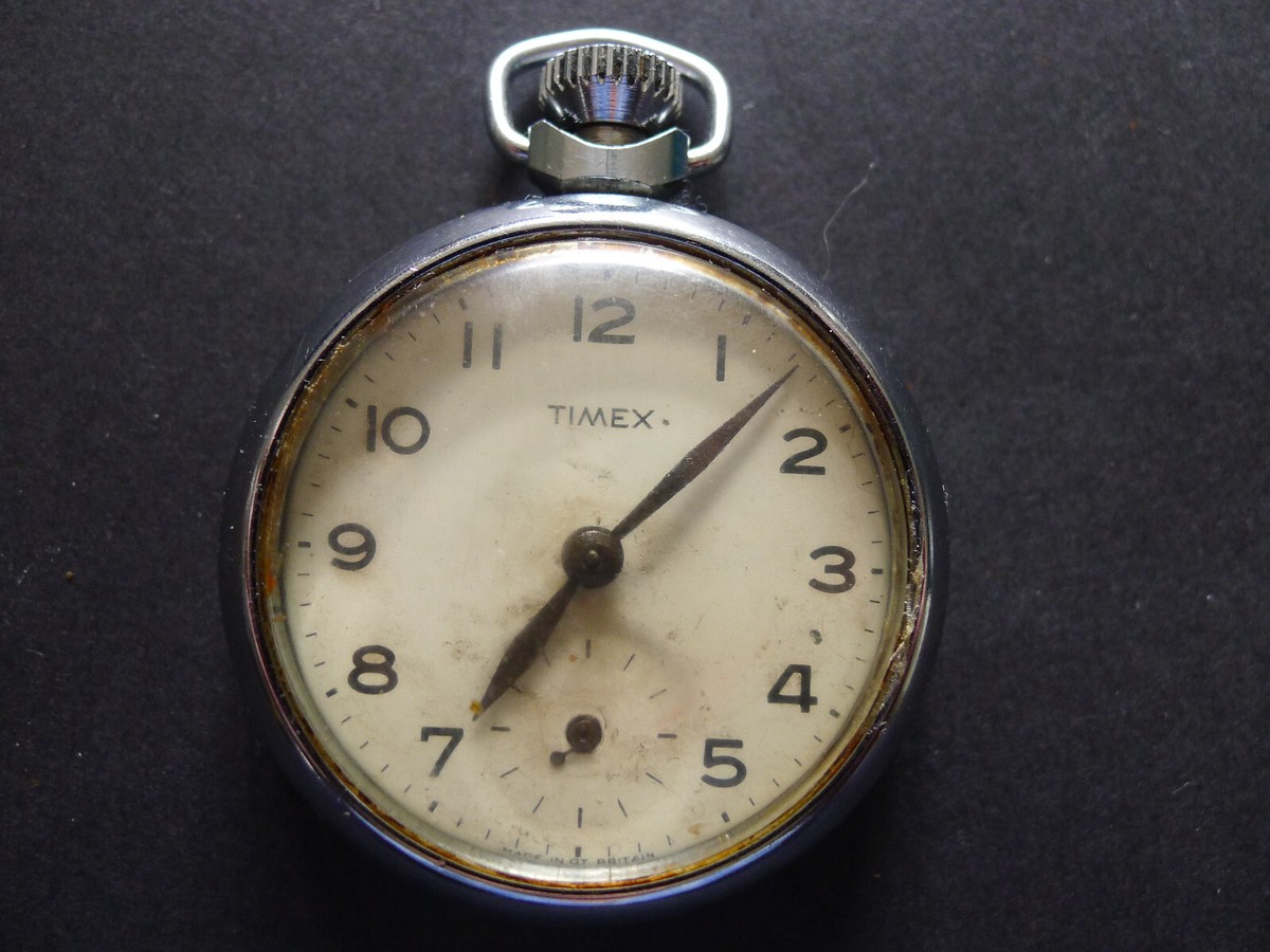 Timex Chromed Gents Cream Dialed Pocket VGC UK