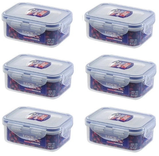 6x Lock and & Lock Food Storage Container Rectangular 350ml-137x104x53mm HPL806