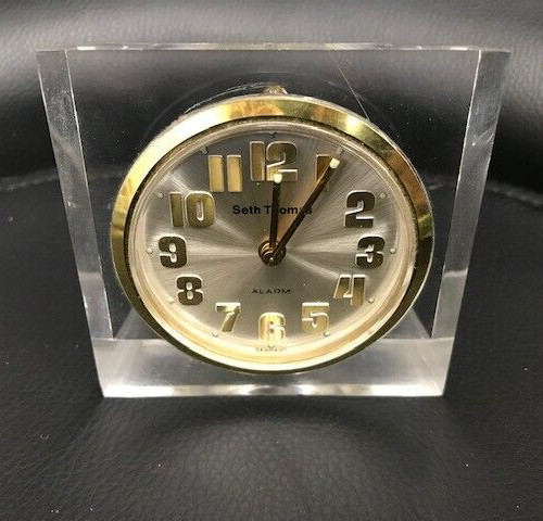 VTG Seth Thomas Table Clock Clear Acrylic Plastic Gold Face Alarm Charity DS30