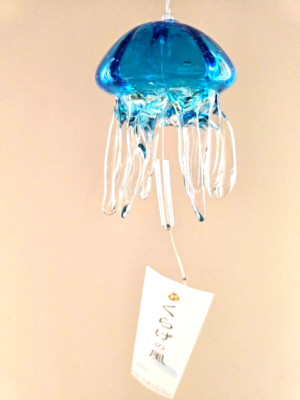 Taku Glas Qualle Windspiel blau handgefertigt von Yahiko Craft Kostenloser Ve...