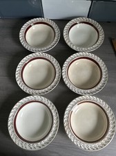 Vintage Crownford Burslem 6 China desert bowls burgundy & gold trim 6" diameter