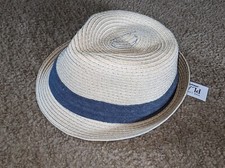 Sz L - NEW 8 Boys Beige Fedora Sun Hat w/ Chambray trim by The Children's Place