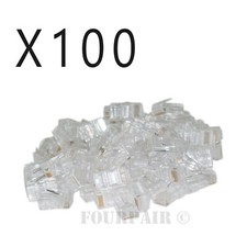 100 Pack RJ45 8P8C CAT5e Crimp-On Connector Plugs Ends For Solid Ethernet Cable