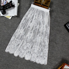 Lady Sheer Lace Skirt Underskirt Petticoat Floral Mesh Midi Slip Extender Summer