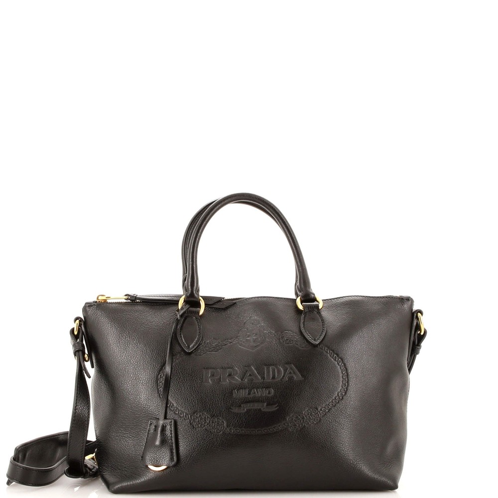 Prada Small Glace Calf Convertible Tote with Embossed Logo