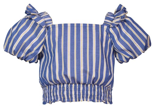 NEW Bonnie Jean Girls Size 5 "BLUE WHITE STRIPE" Peasant Top Cropped Pant Set - Picture 2 of 5