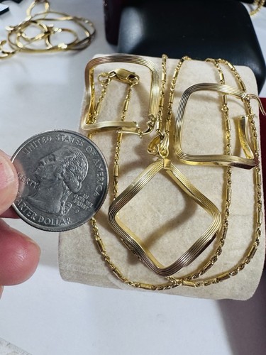 18K 750 Genuine yellow Gold Rectangle Earring Necklace 17.6”/18” Inch 7.4g 1.5mm - Picture 17 of 24