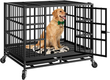 37 Inch Heavy Duty Dog Crate with Wheels,Indestructible Escape-Proof Dog Kennel