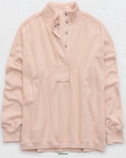 Aerie Oversized Getaway Quarter Snap Sweatshirt Dusty Pink Color-L