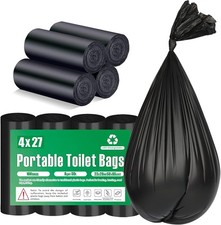 108 Portable Toilet Bags, 8 Gallon 27 Count Pack of 4 , 108 Count-black