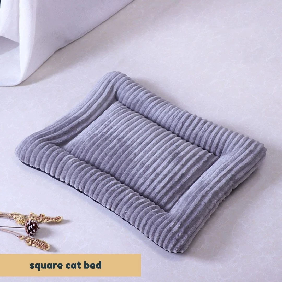 Square Cat Bed Soft Flannel Washable Pet Cushion for Indoor Cats & Small Dogs