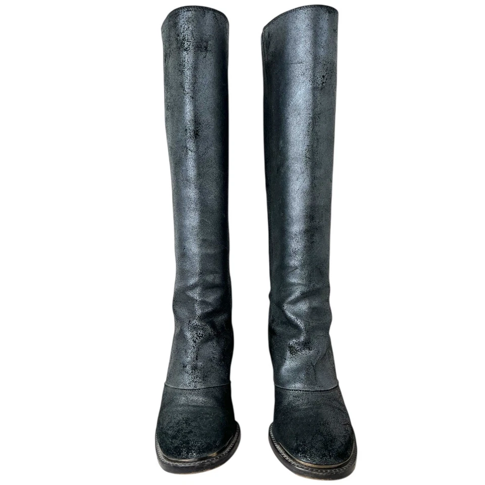 Botas altas de cuero DEVI KROELL en negro y plata metálica talla W. 36,5 EU / US 6 Foto 2 de 4
