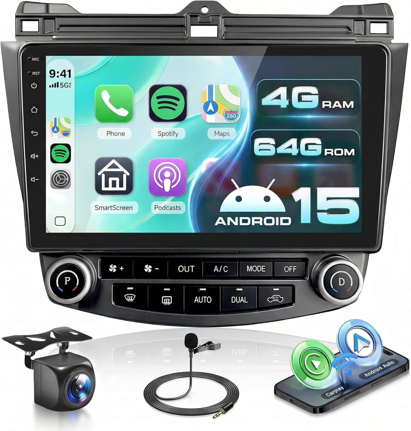 [4+64G] Android 15 Car Radio Stereo for Honda Accord 2003-2007 CarPlay Wifi GPS