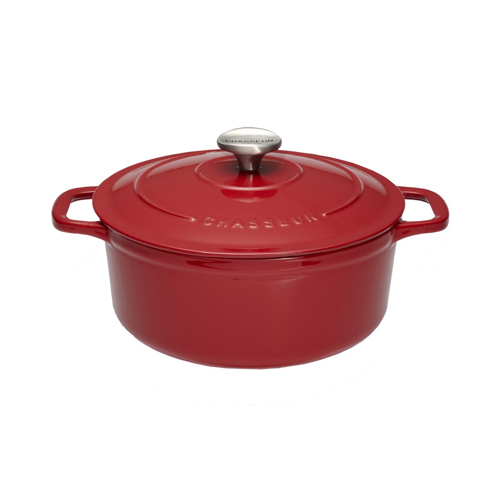 Cocotte ronde 28 cm en fonte émaillée Chasseur rouge uni intérieur sable