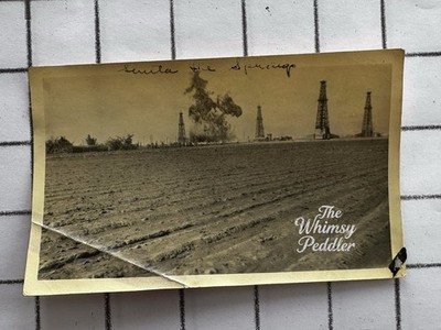 Vintage Photo Santa Fe Springs CA-Oil Filled Drilling Rigs Gusher Explosion 20s