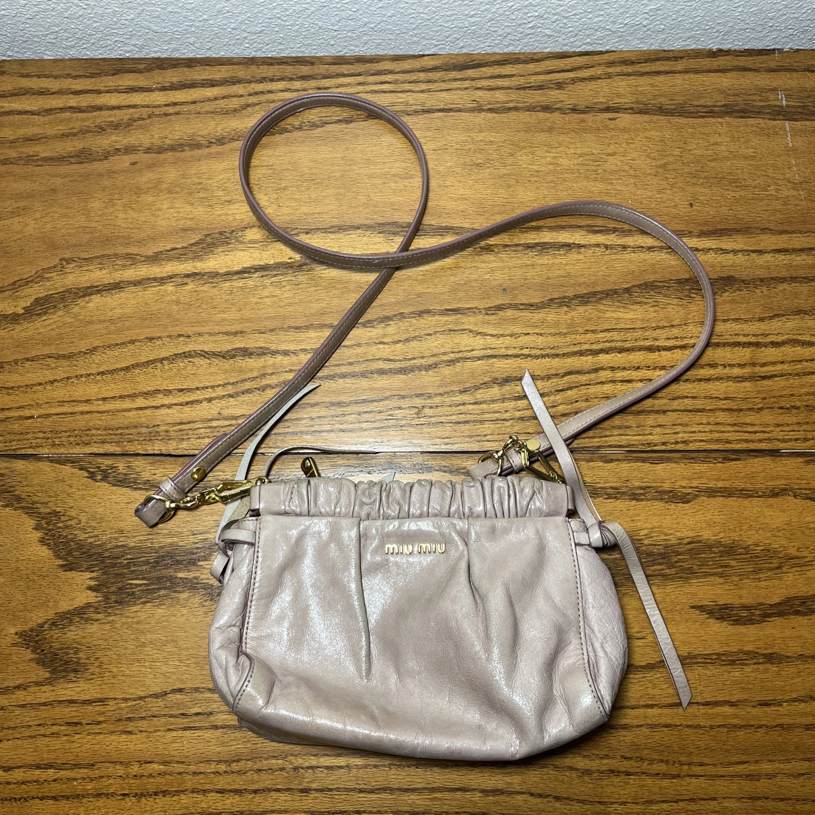 Miu Miu — Miu Miu Vitello Leather Pink Shine Crossbody Bag Small