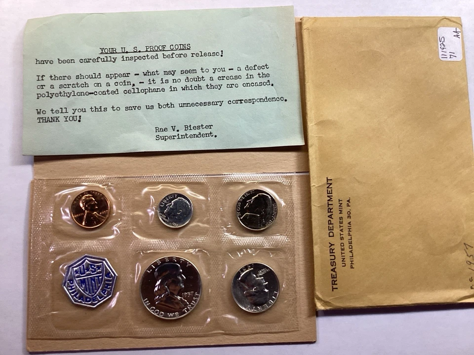1957 US Mint Silver Proof Set with 5 Coins in Flat Pack OGP 111925 71aa - Image 2 of 4