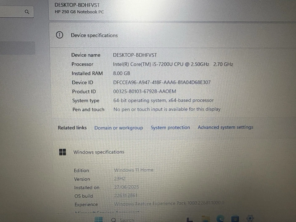 HP Laptop Notebook 250 G6 Intel Core i5-7200u 8GB RAM 120GB WIN 11 READ 78% Batt - Image 4 of 4