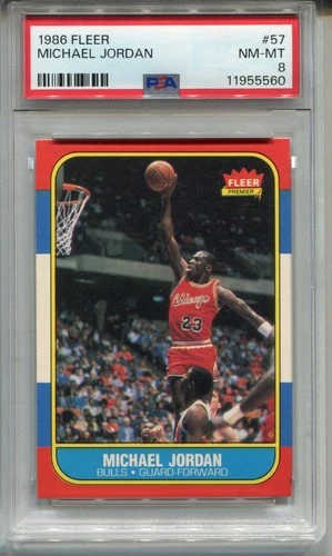 1986 Fleer Michael Jordan Rookie Card PSA 8 NM MINT Graded #57 Basketball