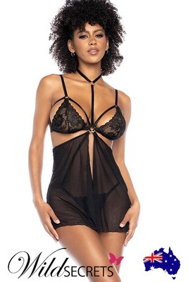 NEW Mapale by Espiral Iris 2 in 1 Black Mesh Babydoll & Teddy with Detachable