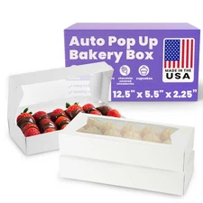 MT Products White Cookie Boxes - 12.5" x 5.5" x 2.25" Bakery Boxes - Pack of 30