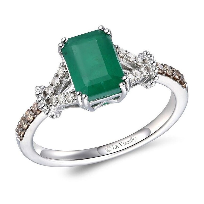 Le Vian 14K White Gold Cocktail Ring for Her 1.406 cts New Emerald Diamond Sz 6