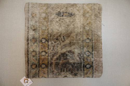 Vintage Turkish Rug Pillow Cover 16x16 Beige Brown Handwoven Kilim Cushion - Picture 2 of 6