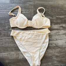 Sanctuary Cream Ribbed Textured Two Piece Underwire Bikini Set Size Medium