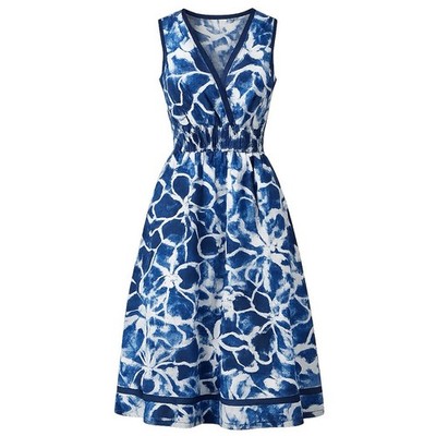 Simply Vera Vera Wang Blue Floral Midi Dress Womens Medium Sleeveless Stretch