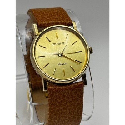 Vintage 14k Gold Geneve 1980s Swiss quartz men's watch, working