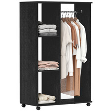 Rolling Open Wardrobe Hanging Rail Storage Shelves for Clothes, Black (HTML)