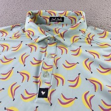 Bad Birdie Polo Shirt Mens XL Blue Banana All Over Print Performance Golf Preppy