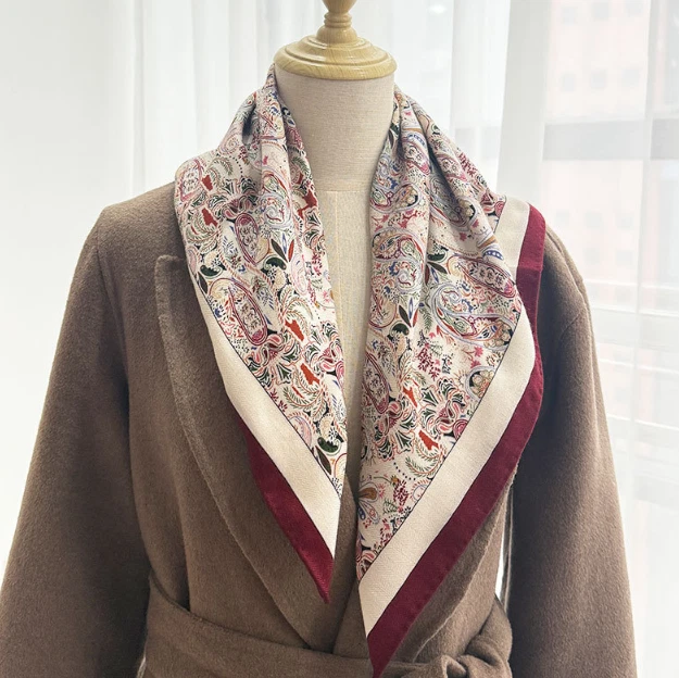 70% Cashmere 30% Silk Shawl Neckerchief floral Print Bandana Scarf 26'' Wrap new