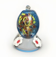 Hand Blown Glass Hummingbird Feeder Perch 7.5  Hanging Outdoor 16 oz Bird Decor