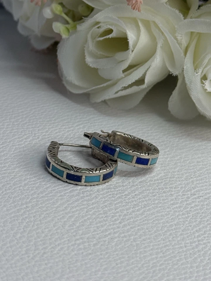 Pendientes de plata de ley 925 púrpura y ágata azul longitud 0,73 pulgadas Foto 4 de 4