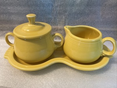 Fiesta Fiestaware Sunflower Sugar & Creamer Set With Tray Set Exc Yellow