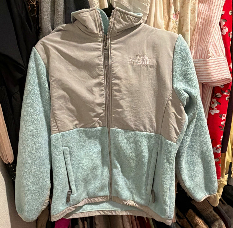 The North Face Girls L Colorblock Full-Zip Fleece Jacket w/ Pockets Blue Gray