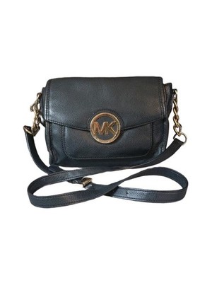 Michael Kors Black Leather Crossbody Bag Gold Logo Chain