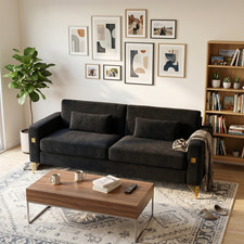 FX-P18-BKLuxury Velvet Sofa with Gold Accents - Modern 3-Seat Couch with Plush