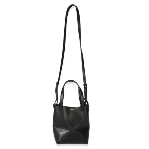 Loewe Black Shiny Calfskin Mini Puzzle Fold Tote