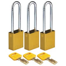 Brady Alu-Ylw-76St-Ka3pk Lockout Padlock, Keyed Alike, Aluminum, Yellow, 3 In