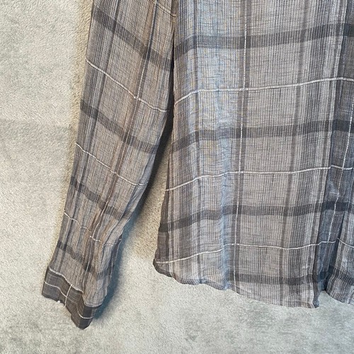 Theory Top Women Size Medium Silk Sheer Plaid Button Up Blouse Office Siren - Picture 9 of 13