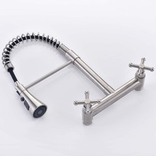 Wall Mount Kitchen Sink Faucet with Pull Out Sprayer Commercial Spring 3 Func...