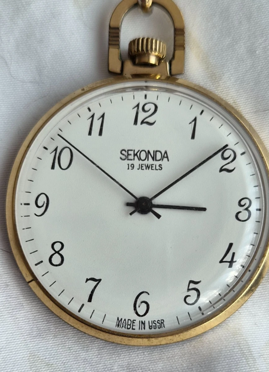 Reloj Bolsillo Sekonda Chapado en Oro 10k URSS 19Joya Buen Estado Funcionando Antiguo