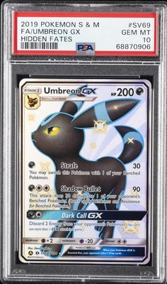 2019 POKEMON SUN & MOON HIDDEN FATES #SV69 FULL ART/UMBREON GX PSA