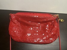 Red Metal Mesh Crossbody Bag Evening Purse Retro Glitz