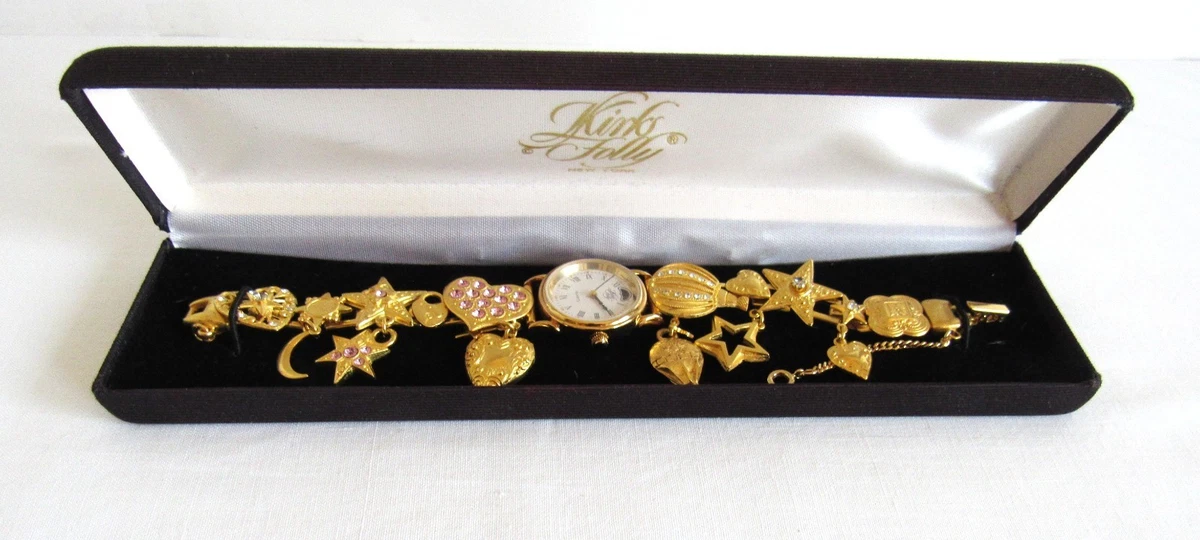 Vintage Kirk’s Folly Fairy Charm Bracelet Watch Gold Tone Enchanted Original Box Vintage Kirk main image 4