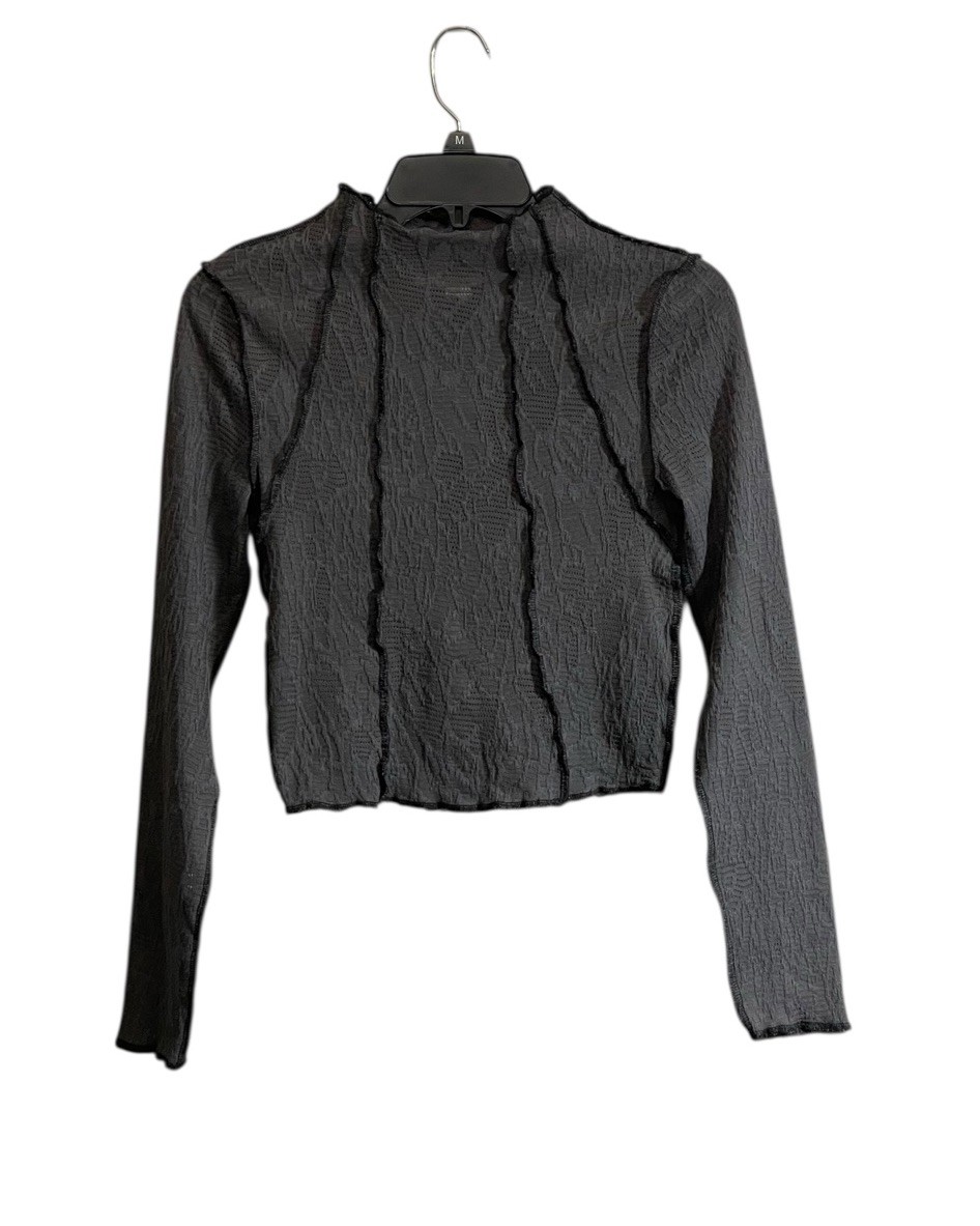 Kimchi Gray Small Sheer Mesh Textured Long Sleeve Crop Top Grunge Y2K