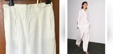 NWT ZARA WHITE VISCOSE- LINEN WIDE LEG TIE FRONT PANTS --S